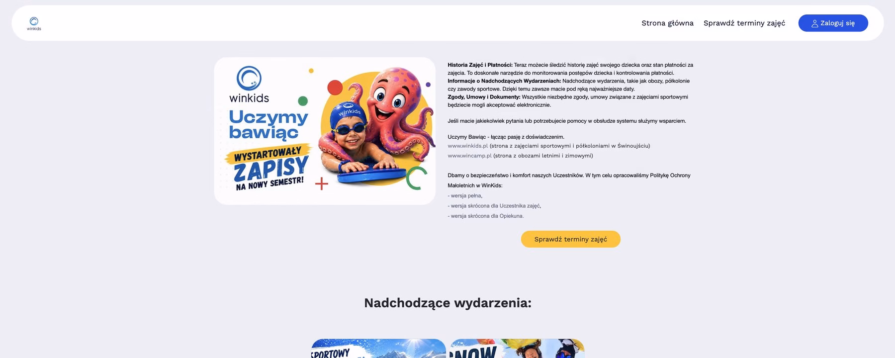 Ekran logowania do panelu rodzica Luppo WinKids z przyciskiem Zaloguj się